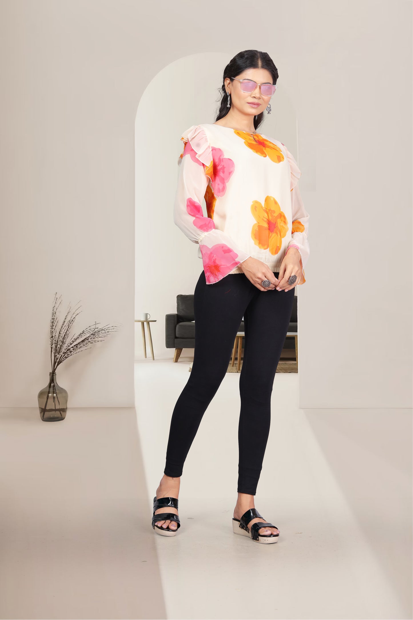 Women Viscose Georgette flower printed Top