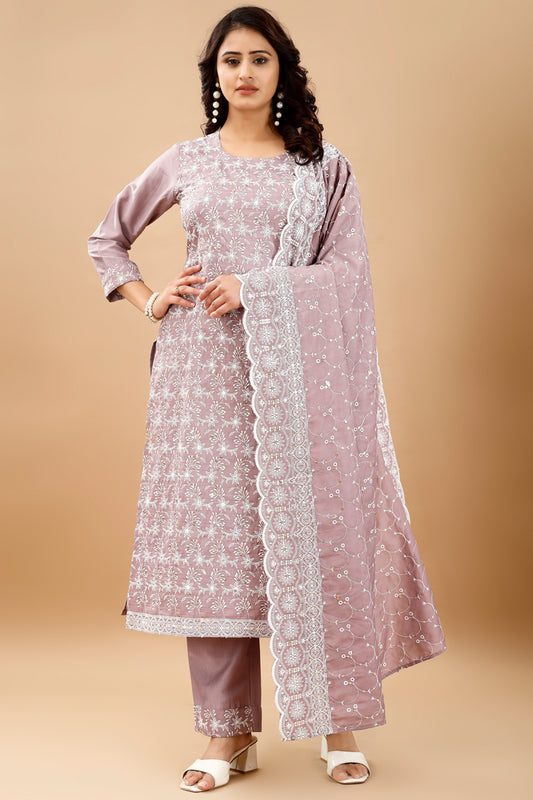 Chinon Silk Kurti Bottom With Dupatta Set