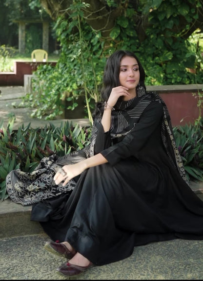 Black Color Georgette Base Gown with Pant and Dupatta