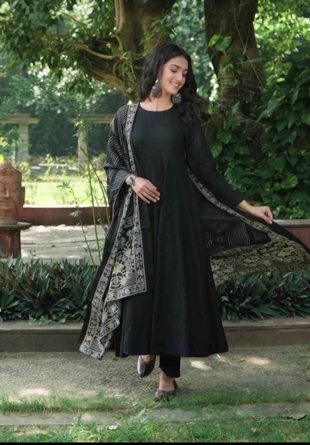 Black Color Georgette Base Gown with Pant and Dupatta