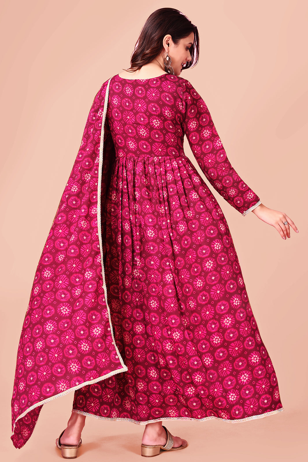 Woman angrakha cut  printed kurta dupatta