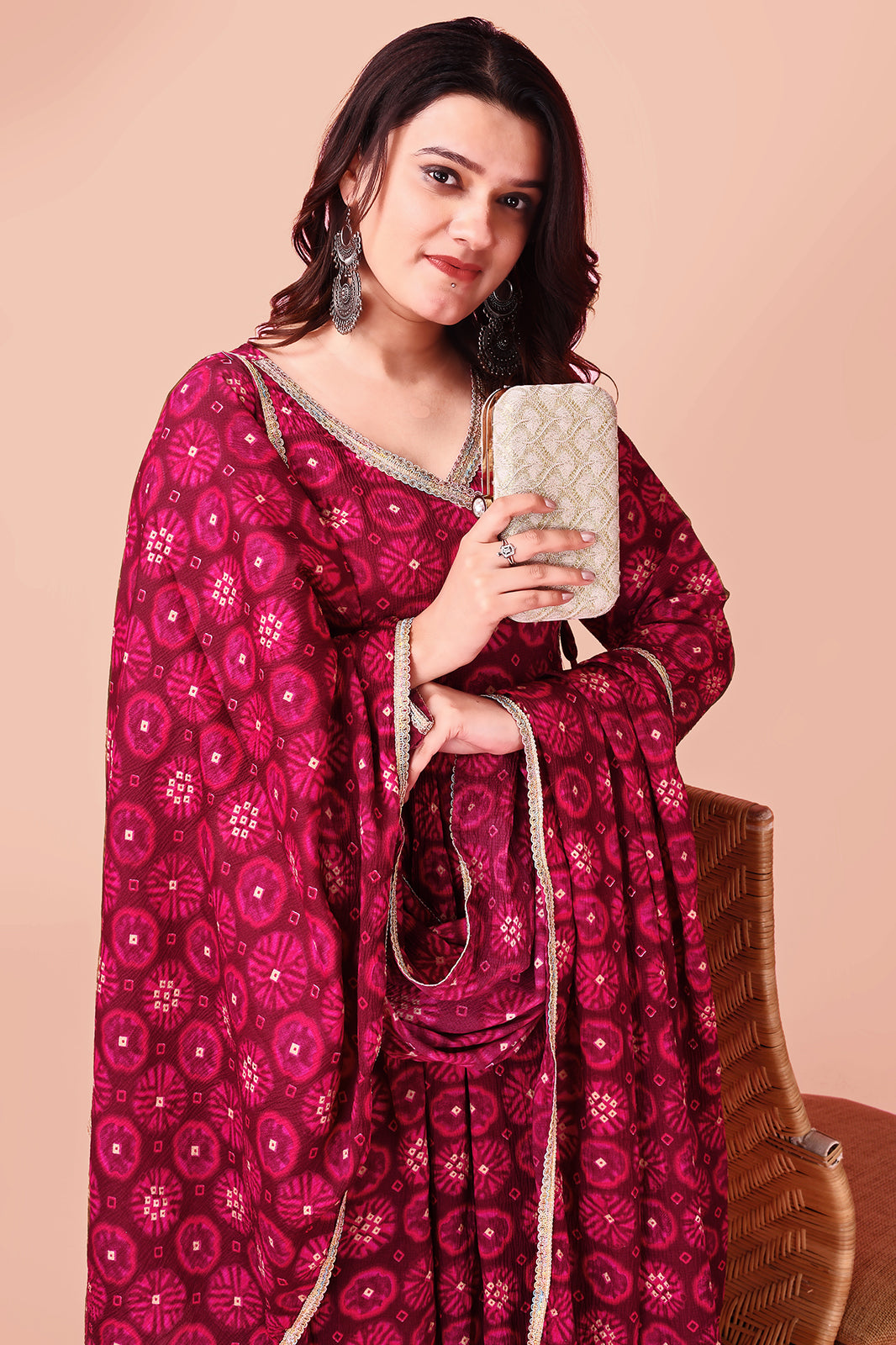 Woman angrakha cut  printed kurta dupatta