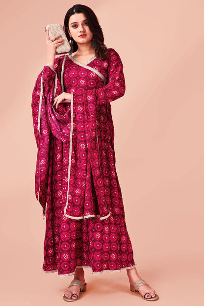 Woman angrakha cut  printed kurta dupatta