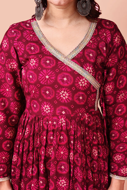 Woman angrakha cut  printed kurta dupatta