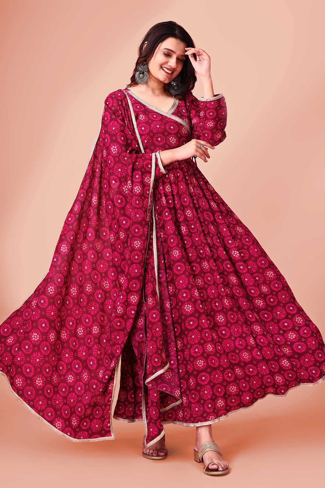 Woman angrakha cut  printed kurta dupatta