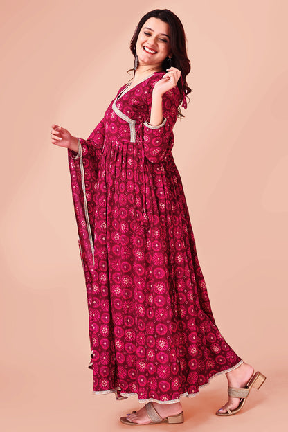 Woman angrakha cut  printed kurta dupatta