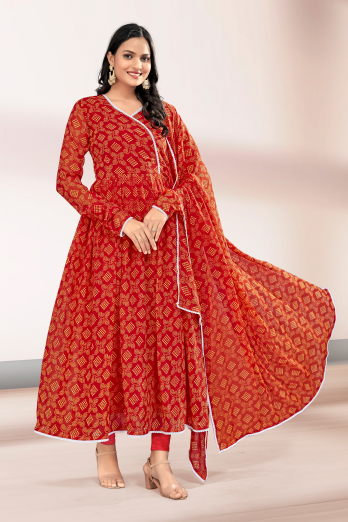 Woman's Red Printed Flared Gown