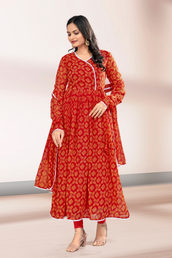 Woman's Red Printed Flared Gown