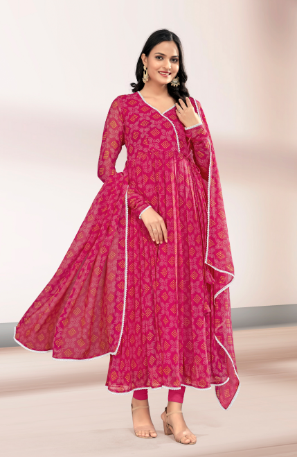 Woman's Pink Printed Flared Gown