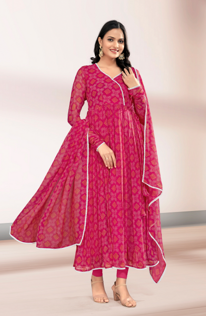 Woman's Pink Printed Flared Gown