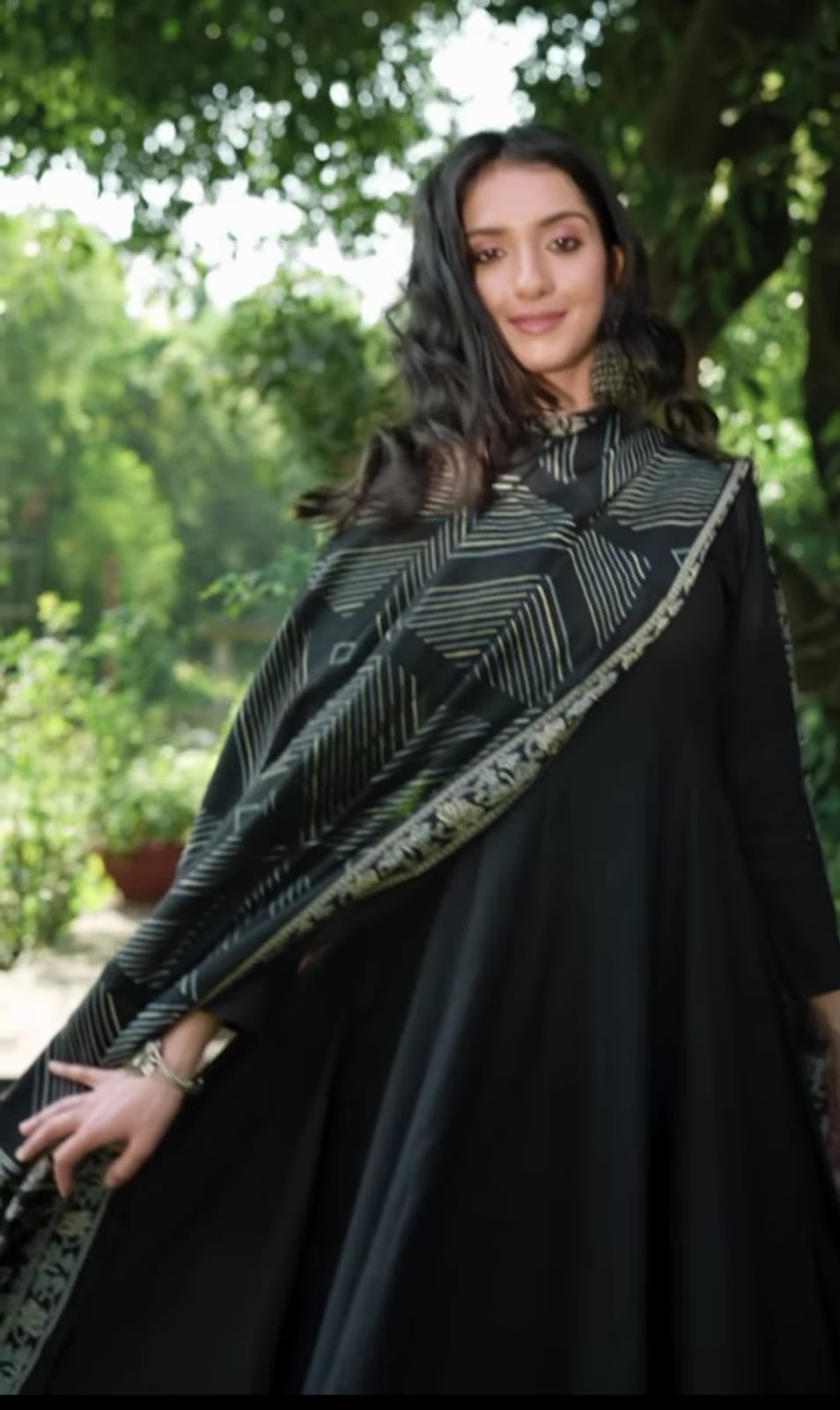 Black Color Georgette Base Gown with Pant and Dupatta