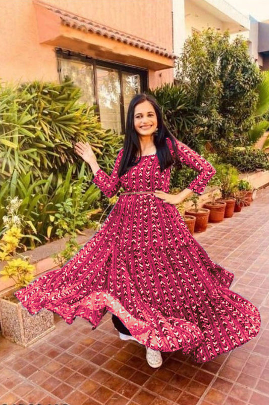 Georgette Printed Long Gown with Belt