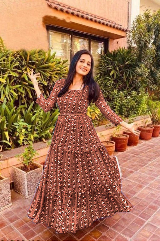 Fancy Georgette Printed Gown with Belt