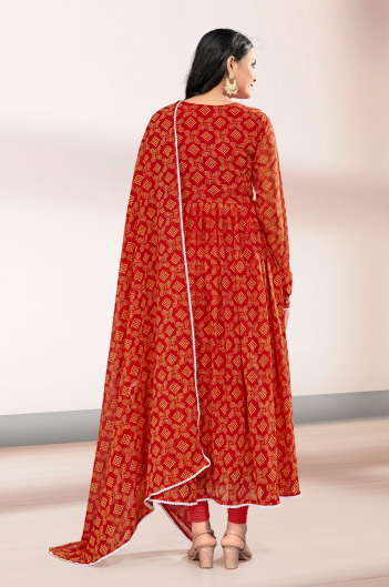 Woman's Red Printed Flared Gown