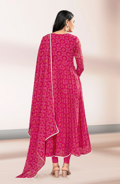 Woman's Pink Printed Flared Gown