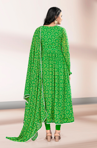 Woman's Green Printed Flared Gown