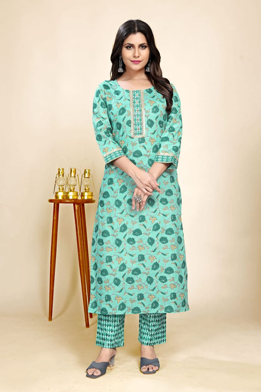 Women's Printed Cotton kurta With pant