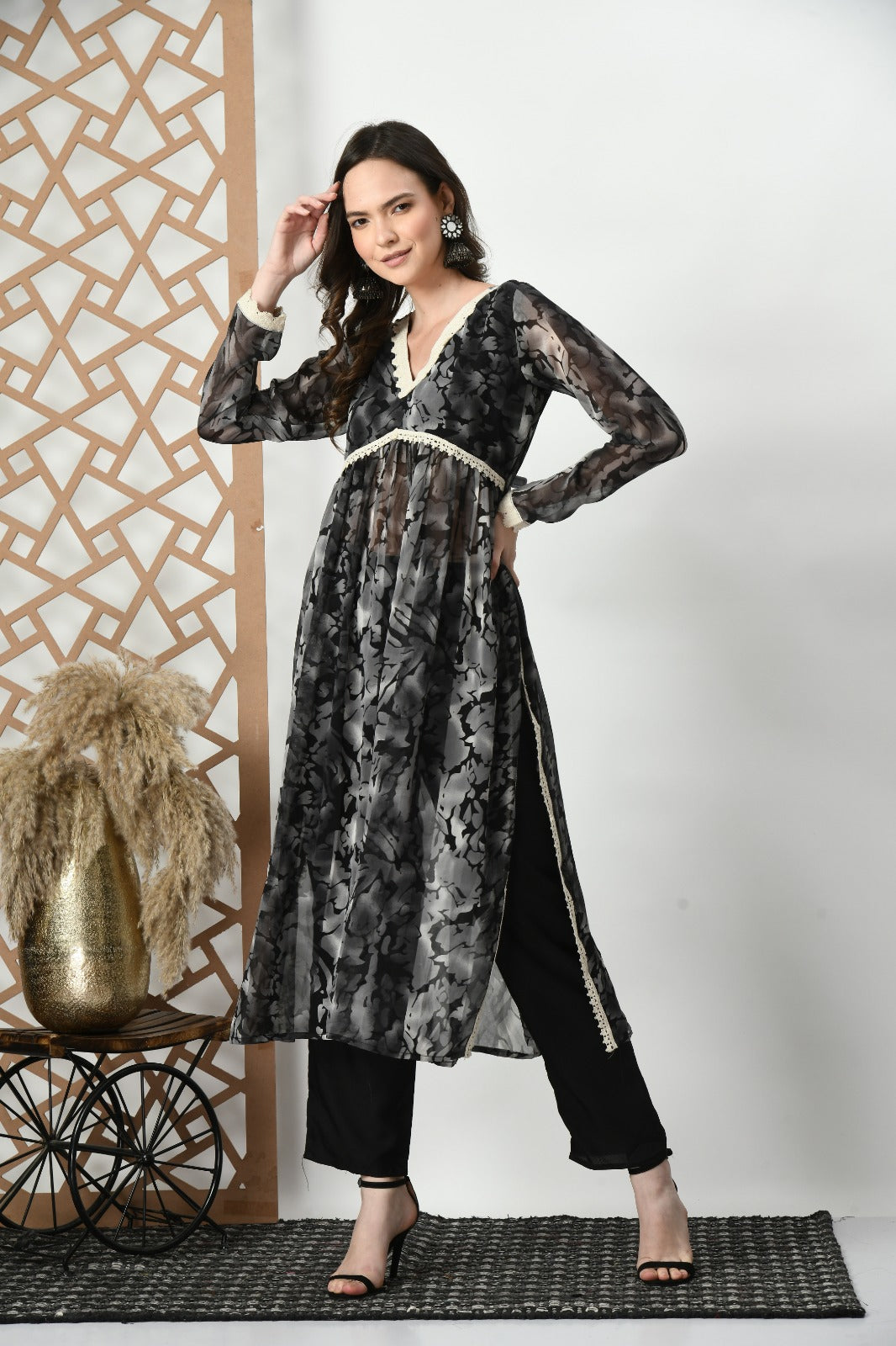 Black Georgette  kurta with botttom