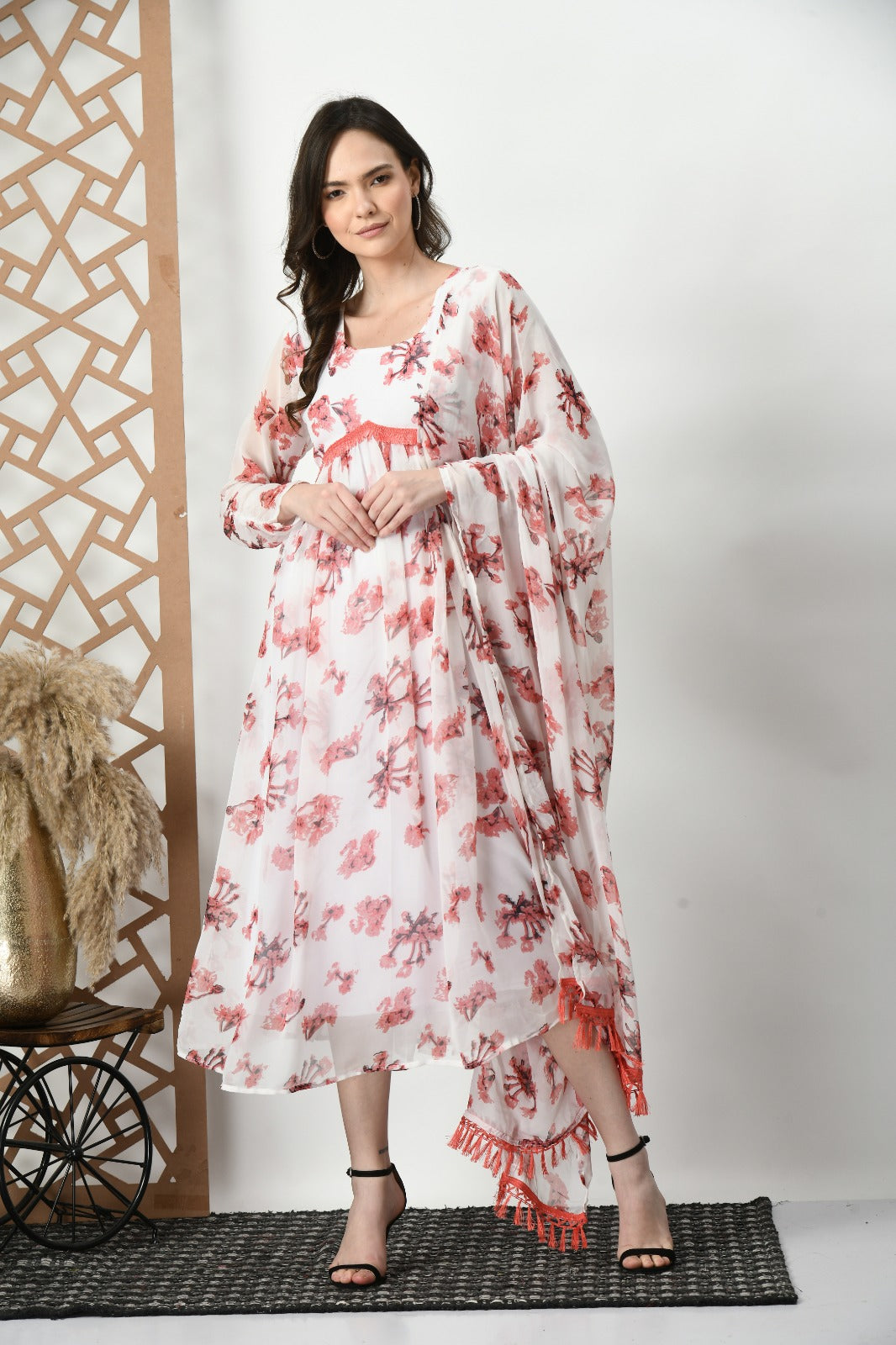 White Georgette printed kurti