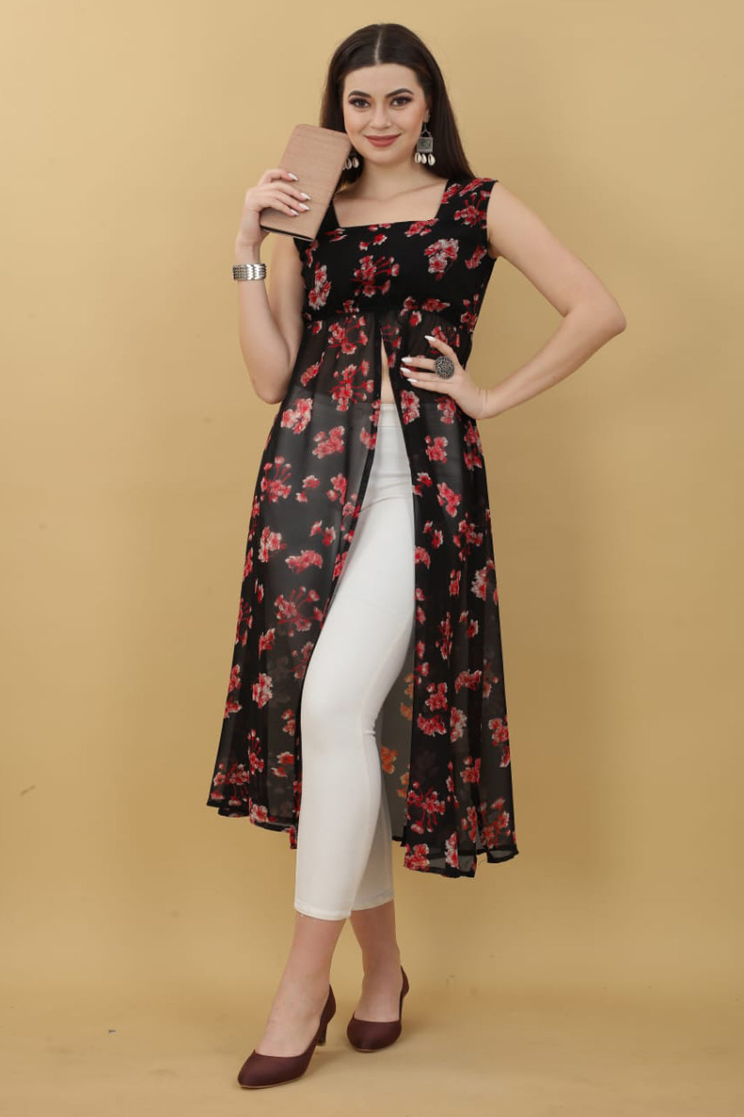 Black Georgette Printed Kurti