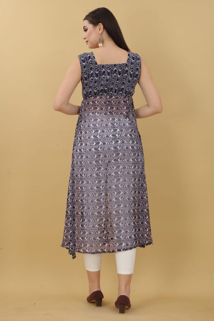 Navy Blue Georgette Printed Kurti