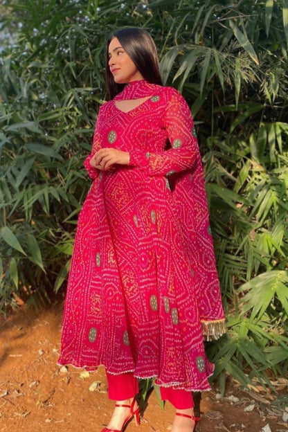 Red Printed kurta with dupatta