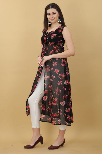 Black Georgette Printed Kurti