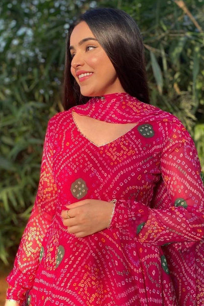 Red Printed kurta with dupatta