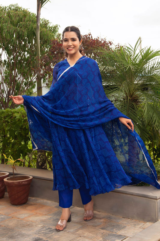 Blue Printed kurta with dupatta & pant