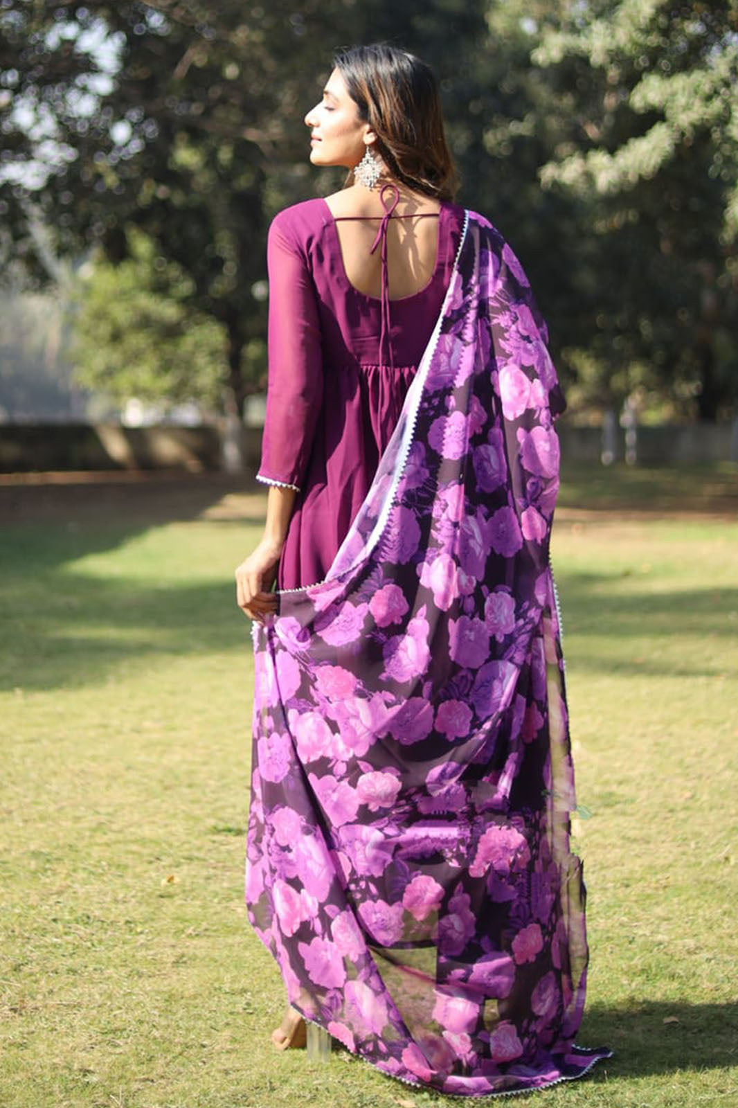 Purple alia cut kurta and dupatta set