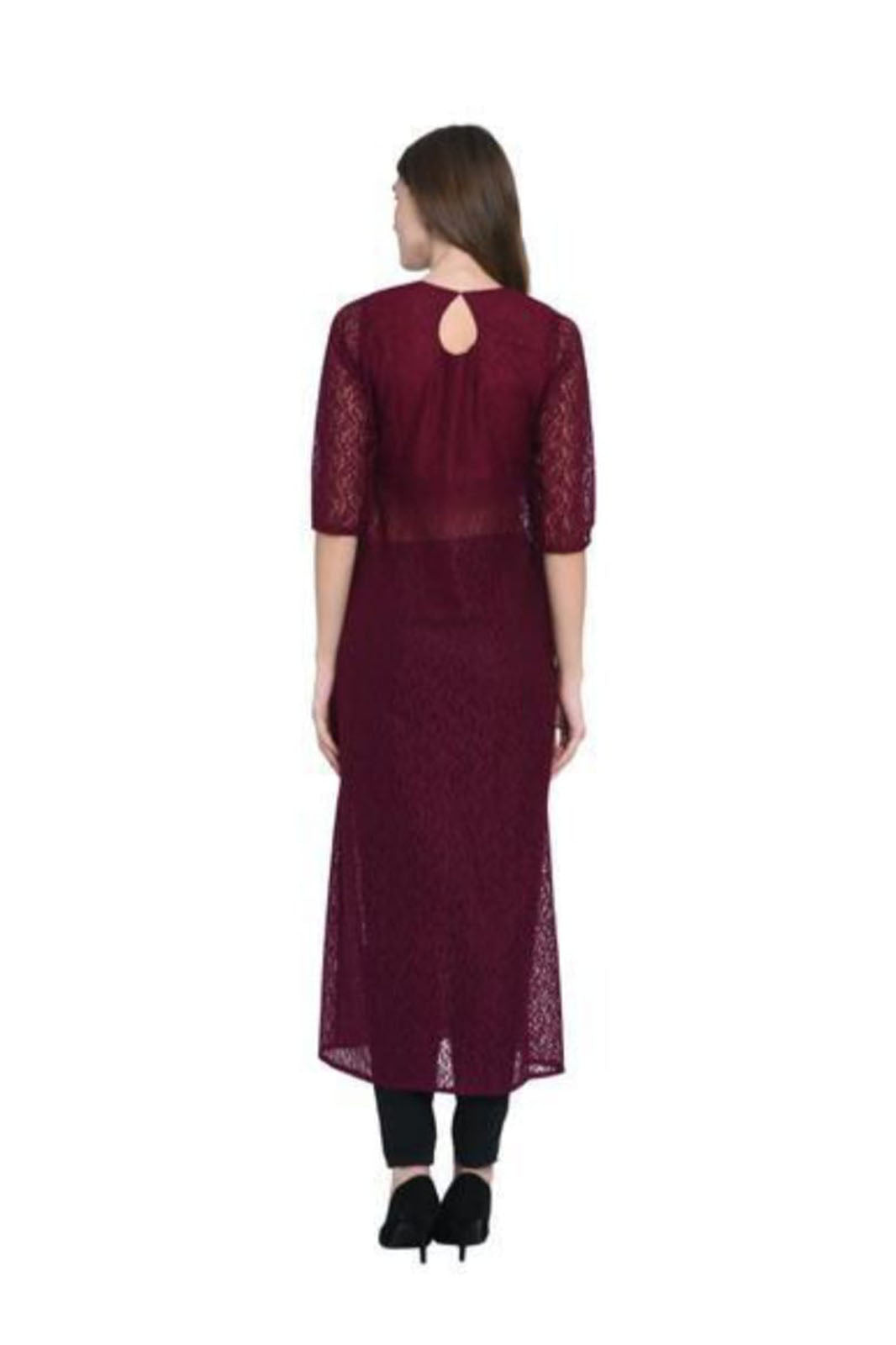 Dark Maroon Net Calf-length kurti