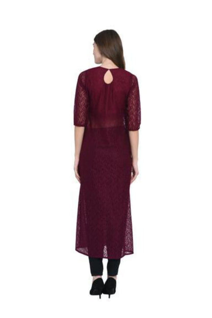 Dark Maroon Net Calf-length kurti