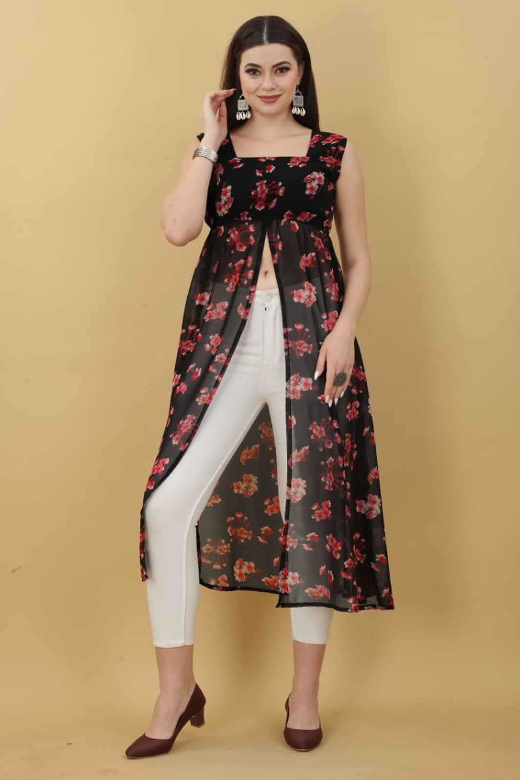 Black Georgette Printed Kurti