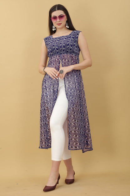 Navy Blue Georgette Printed Kurti