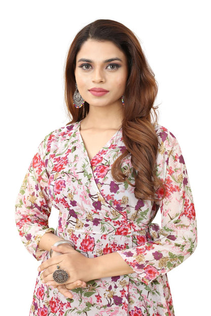 Light Pink Georgette Floral printed flared gown