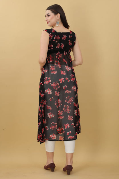 Black Georgette Printed Kurti