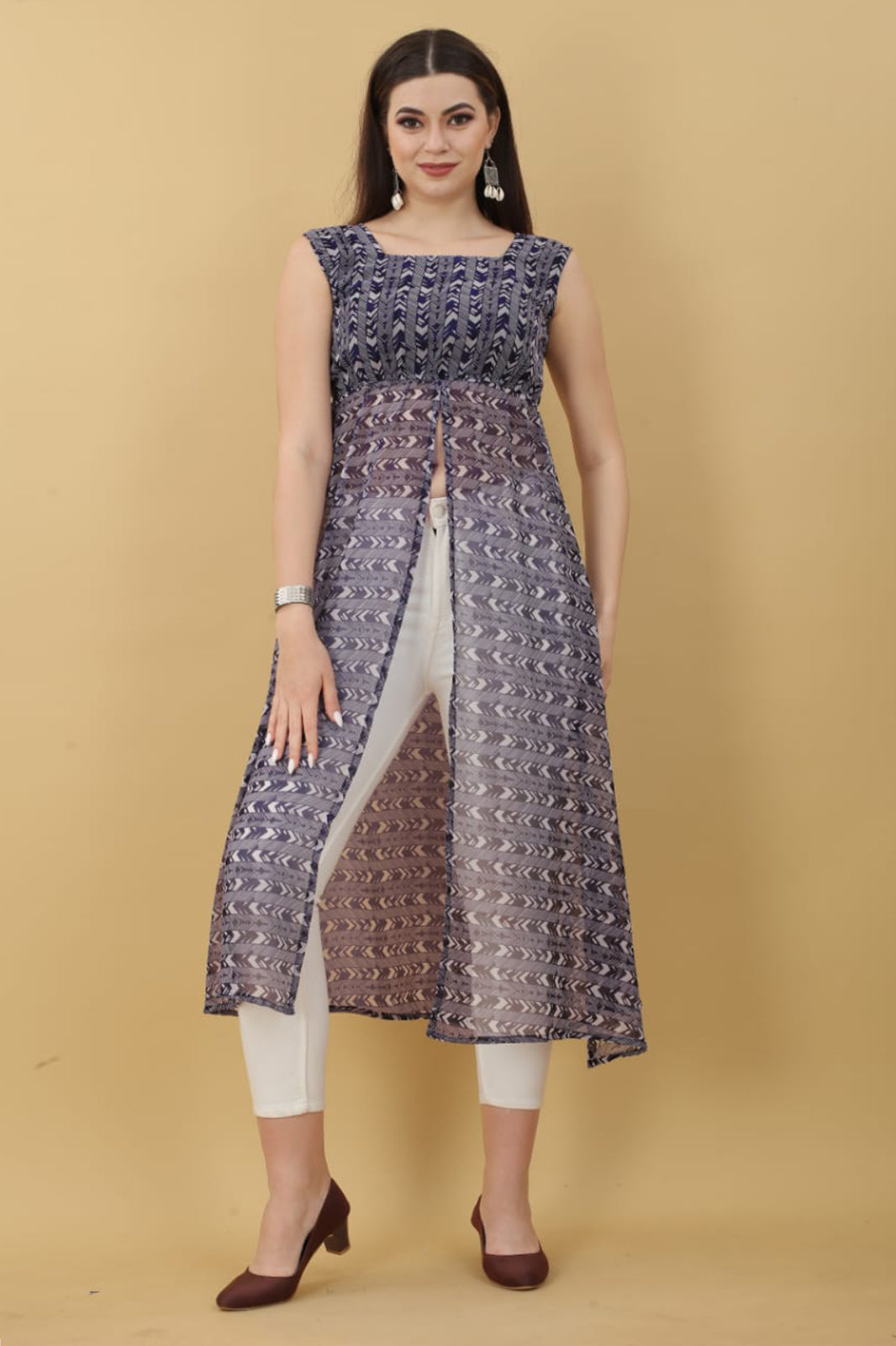 Navy Blue Georgette Printed Kurti