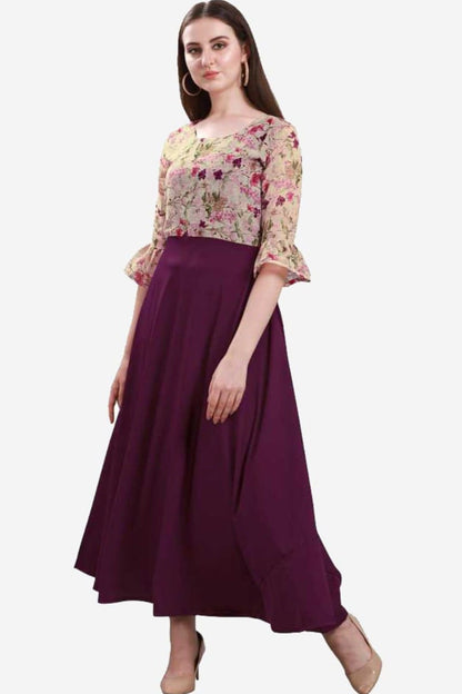 Wine Georgette Floral printed long dress