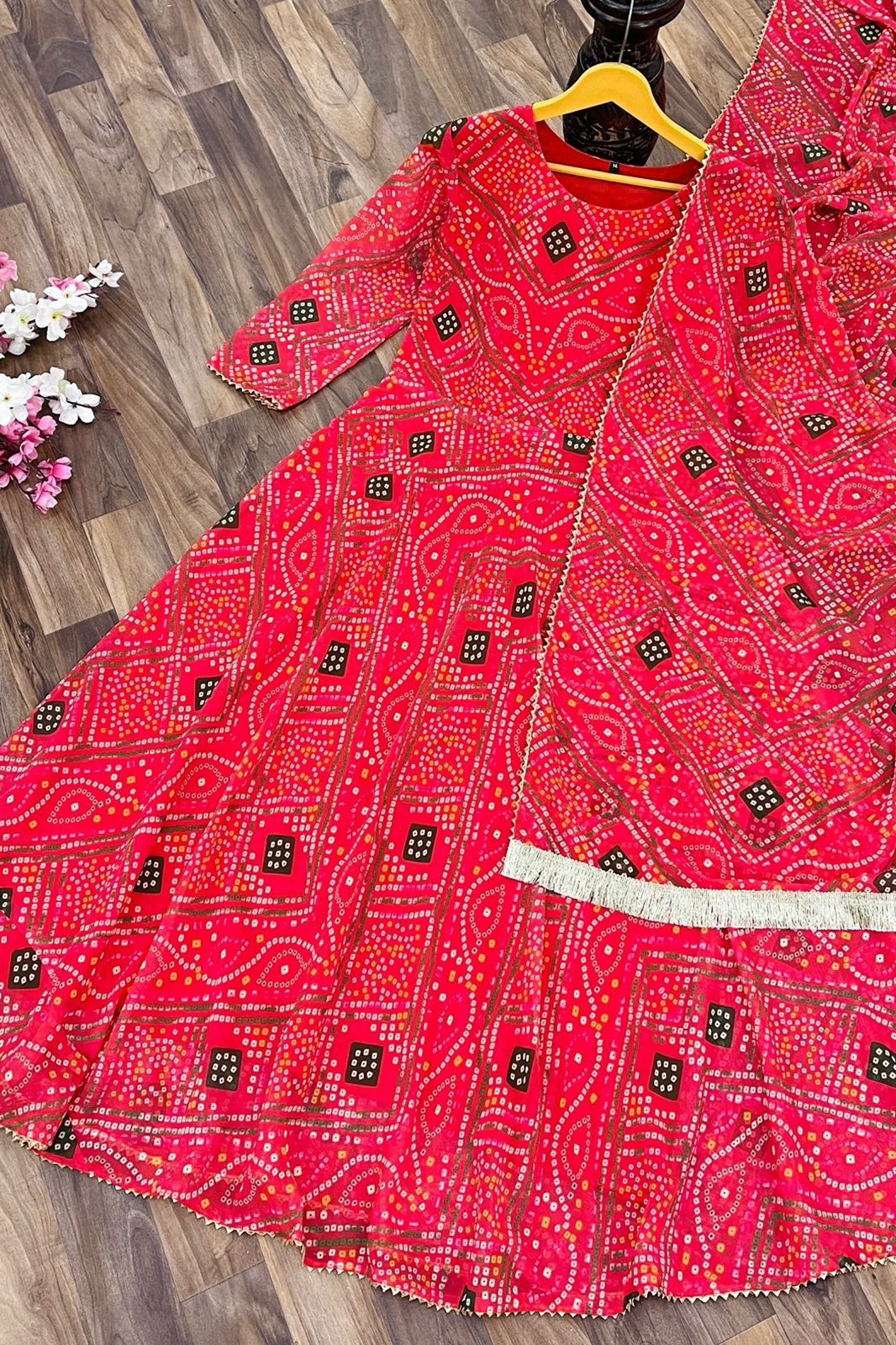 Red Printed kurta with dupatta