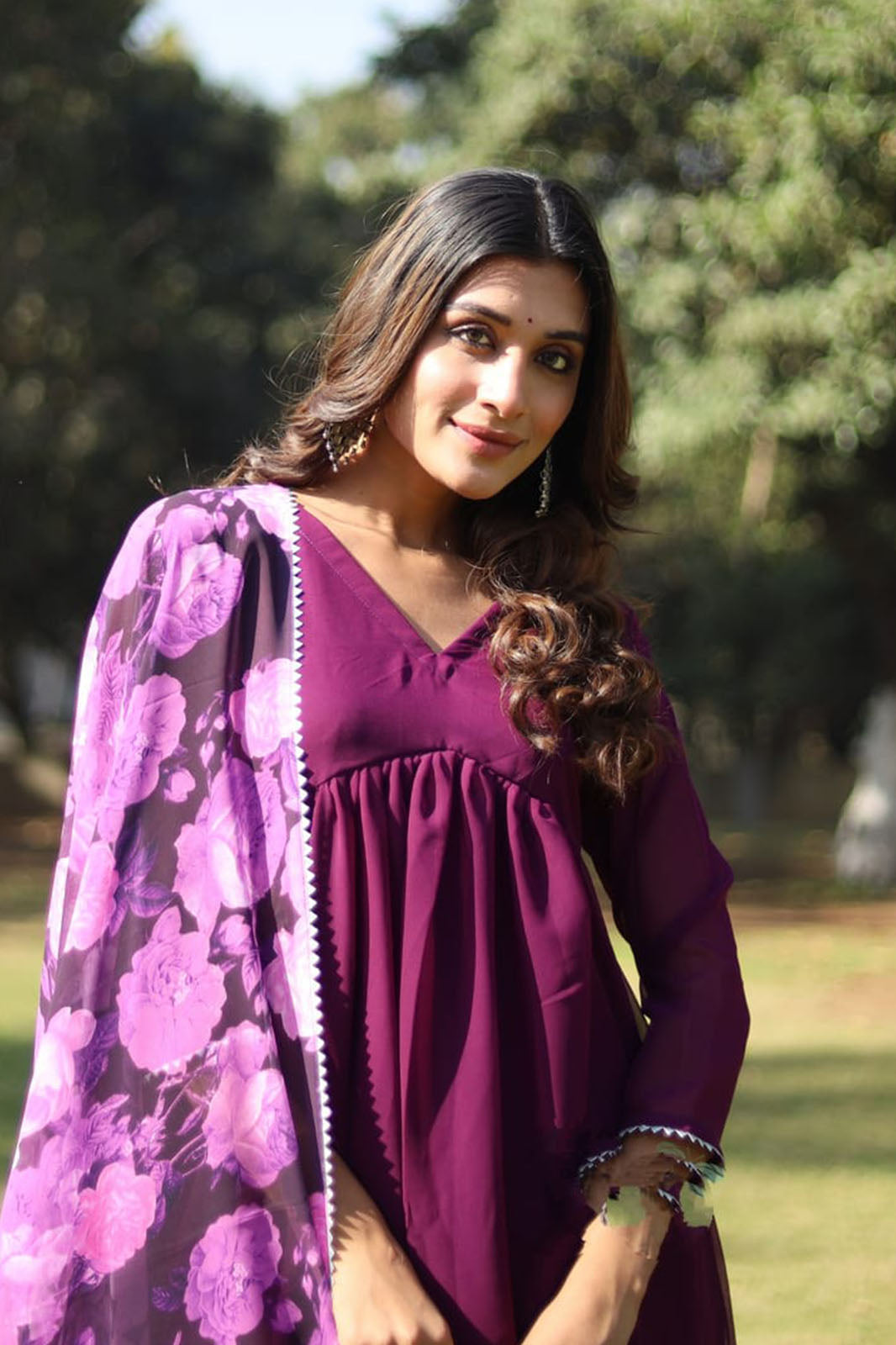 Purple alia cut kurta and dupatta set