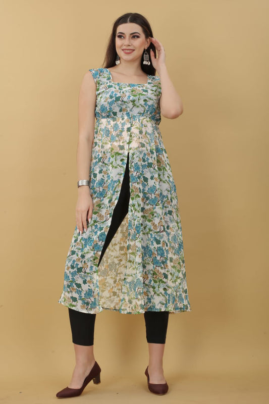 Light Sky Georgette Printed Kurti