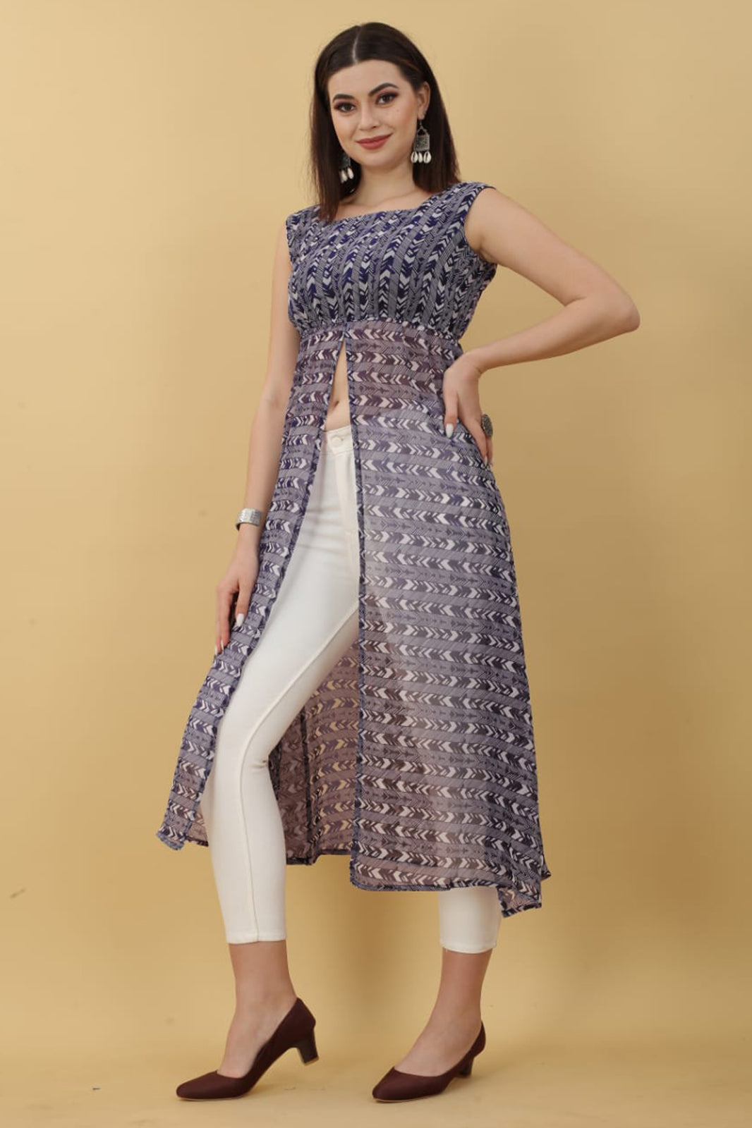 Navy Blue Georgette Printed Kurti