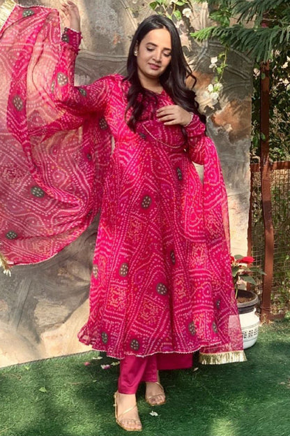 Red Printed kurta with dupatta