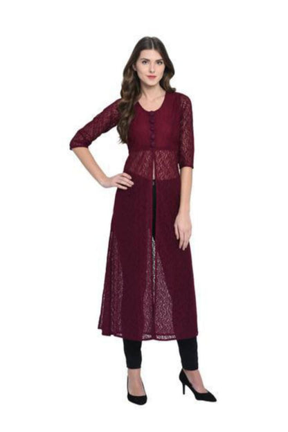 Dark Maroon Net Calf-length kurti