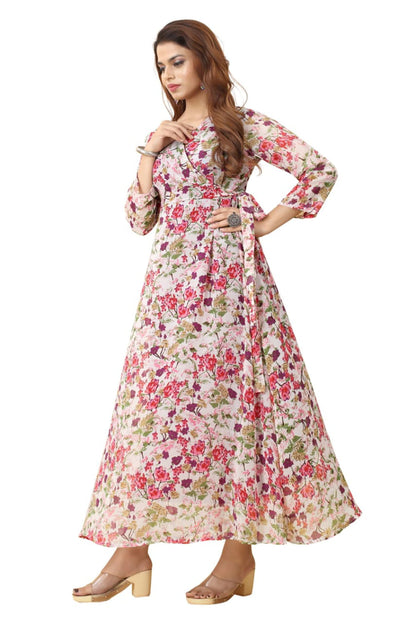 Light Pink Georgette Floral printed flared gown