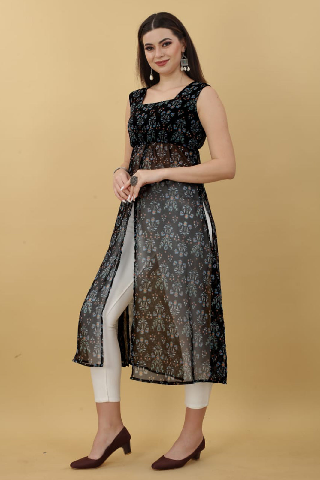 Black kurti printed