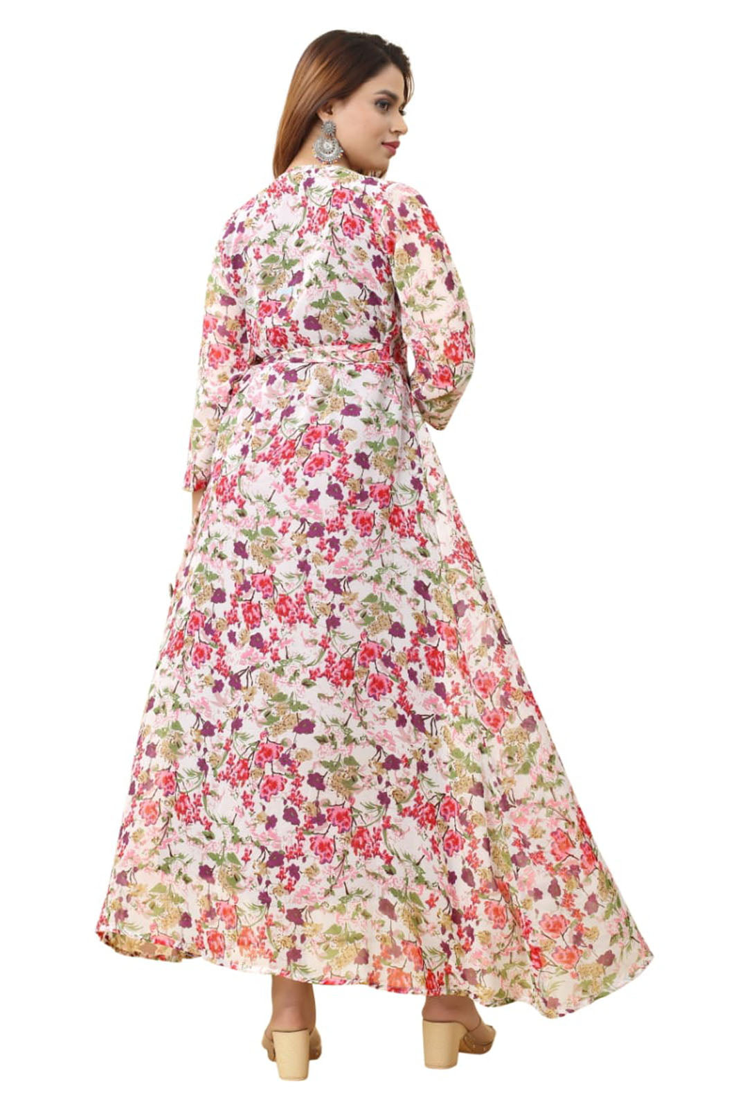 Light Pink Georgette Floral printed flared gown