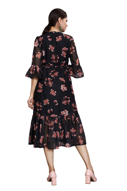 Black Floral printed partywear