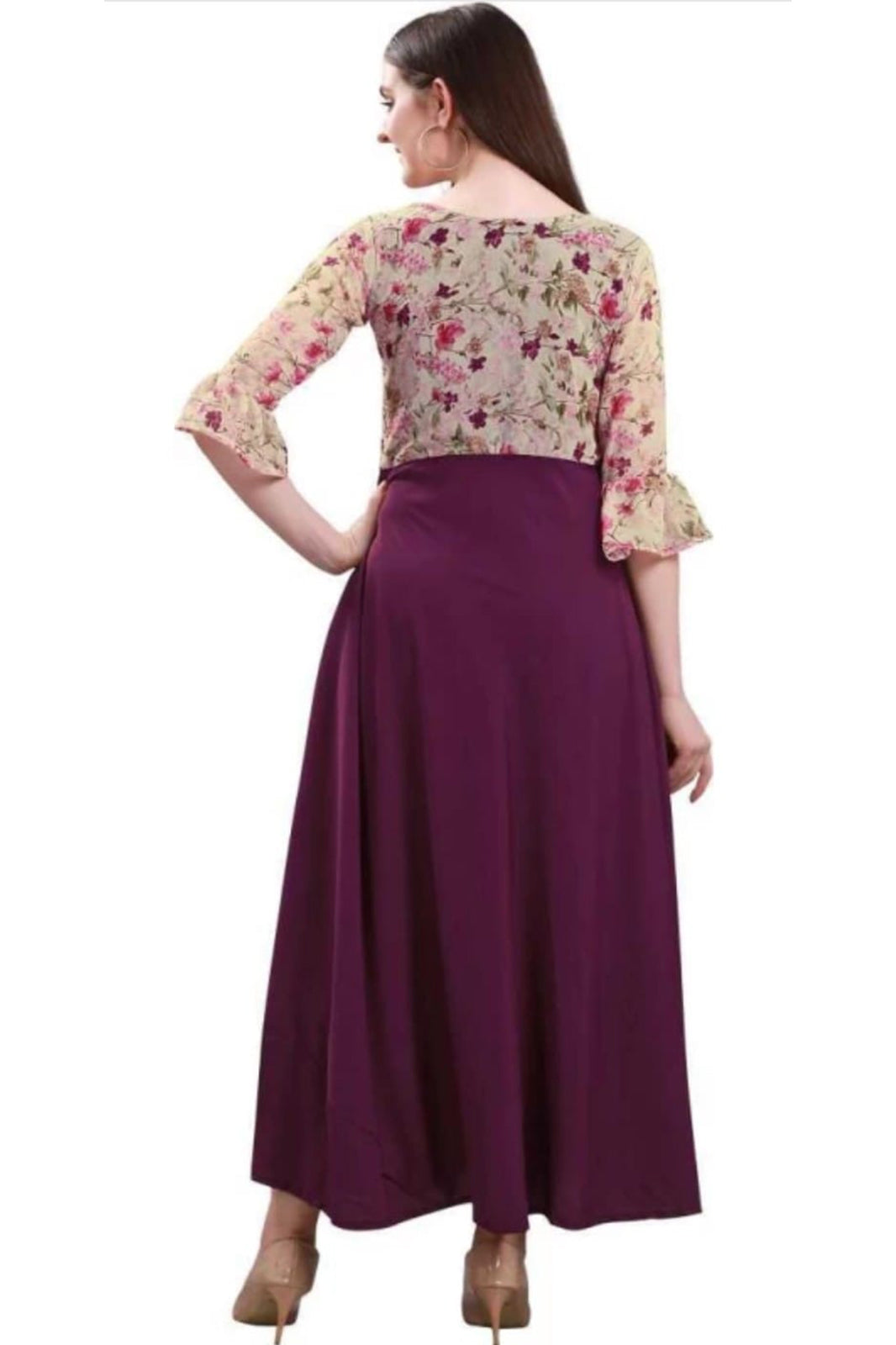 Wine Georgette Floral printed long dress