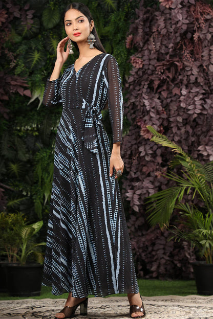 Black-white Chain Printed Fancy Maxi